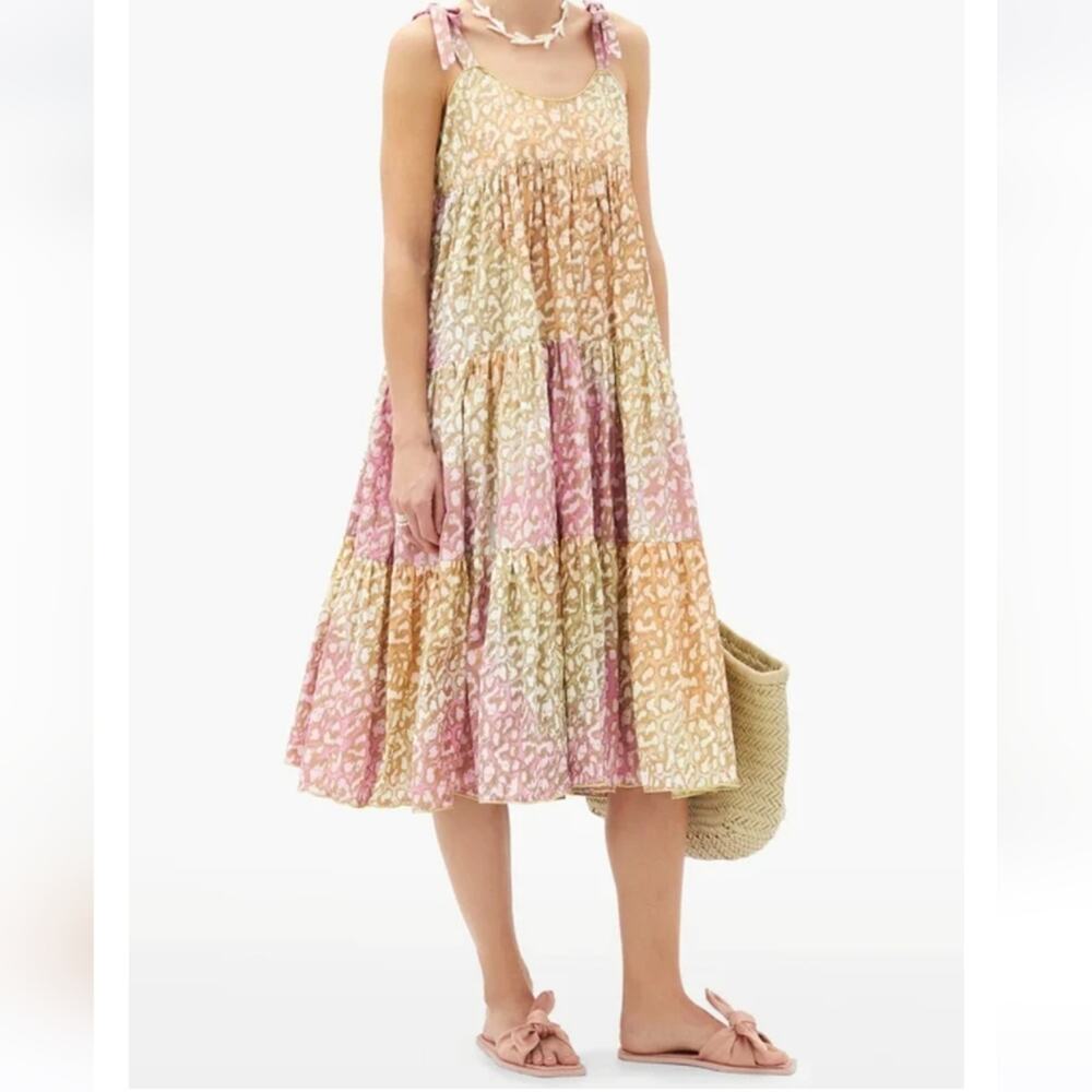 Juliet Dunn Tie Dye 70's Leopard Print Midi Sundress Boho Chic Size 3 US 8/10 - Picture 4 of 15